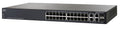 Black Cisco 28-port gigabit PoE managed switch with multiple Ethernet and fiber optic ports.