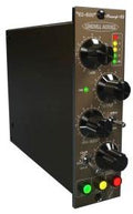 Black and brown audio device with four control knobs and three indicator lights on front panel.
