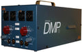 Blue metal desktop audio preamp unit with dual XLR inputs, several knobs and switches, and gold handle on top.