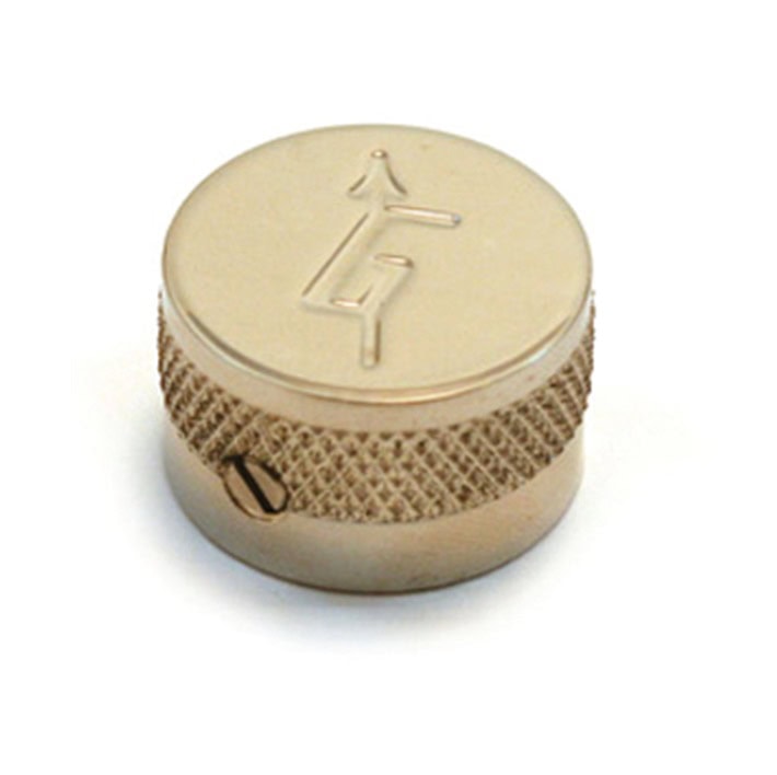 A single metallic nickel-colored round knob with a textured grip and an engraved letter G on top.