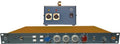 Blue and orange rackmount microphone preamp with knobs and separate blue power supply box with connectors and switch.