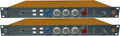 Two orange and gray rackmount audio units with multiple knobs, switches, and input/output jacks labeled BAE 1066D.