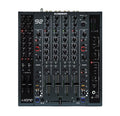 Top view of a black Allen & Heath 92 mixer with multiple faders, knobs, buttons, and a headphone jack.