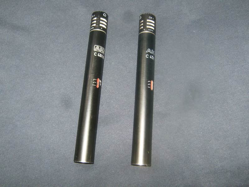 AKG C 451 EB (Pair) Small Diaphragm Cardioid Condenser Microphones with CK1 Capsules 1970s - Black
