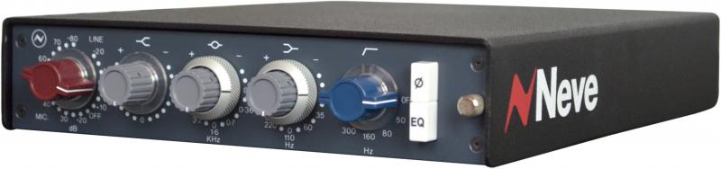 Black preamp/DI unit with multiple rotary knobs and a toggle switch on the front panel labeled Neve.
