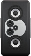 Front view of a black and gray studio monitor speaker with multiple drivers and BAREFOOT logo.