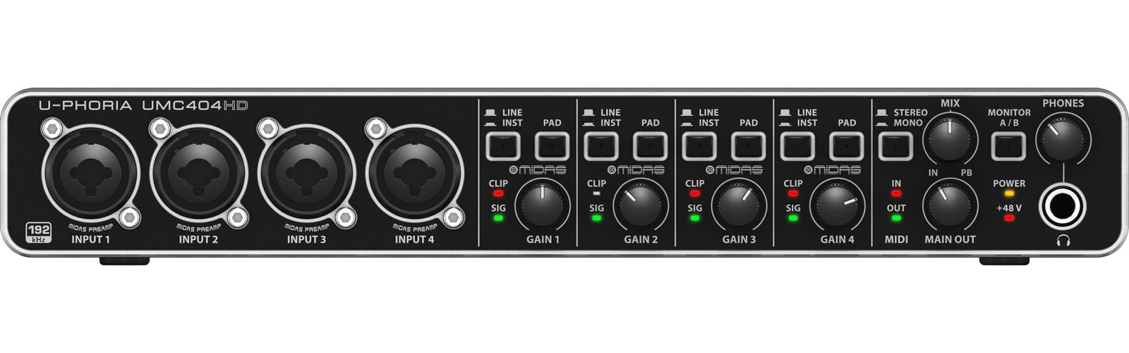 U-Phoria UMC404HD Audiophile 4x4, 24-Bit/192 kHz USB Audio/MIDI Interface