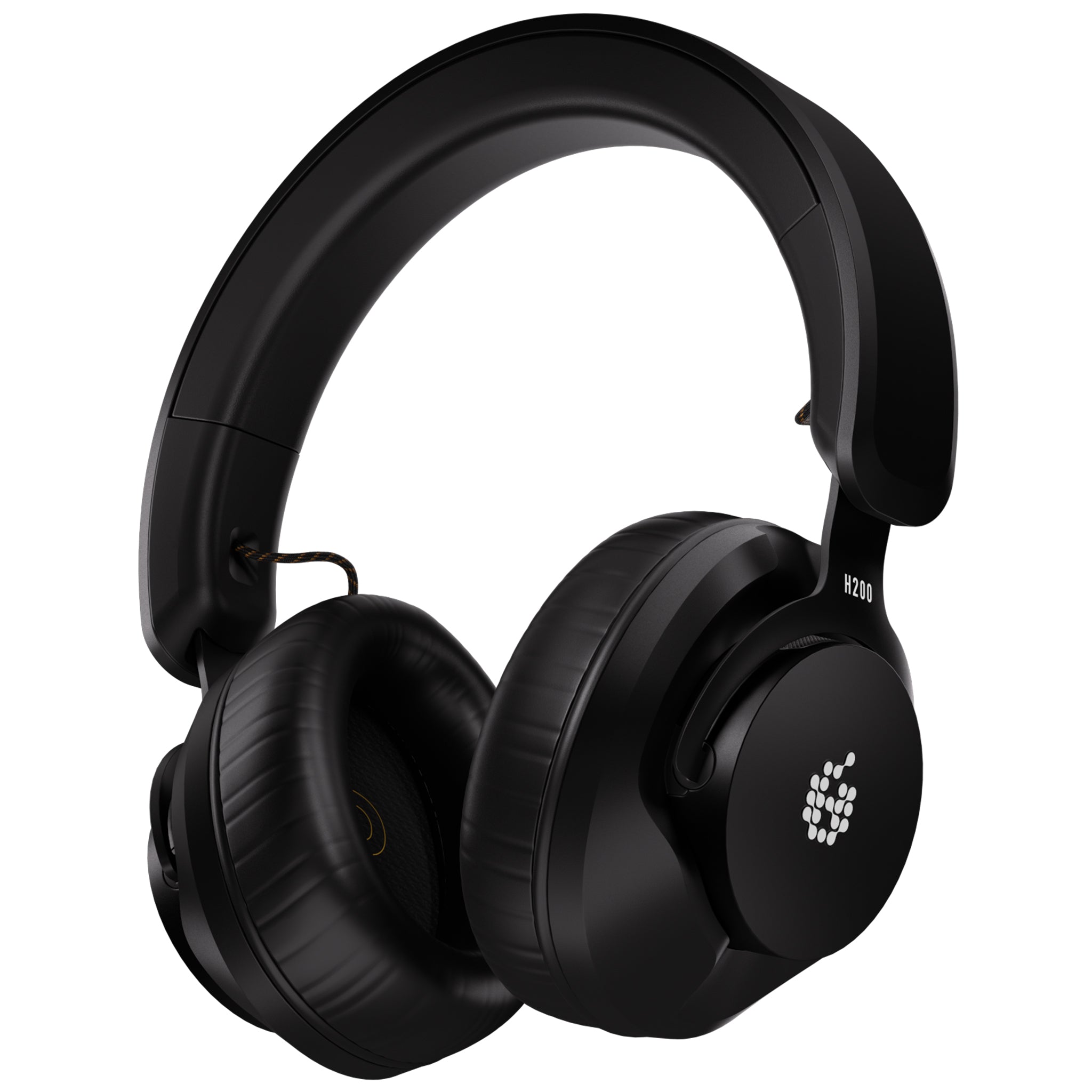 Black closed-back over-ear headphones with padded ear cups and adjustable headband.