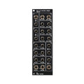 Black eurorack module panel with multiple left and right stereo audio jack connectors labeled as a 6x6 stereo matrix mixer.
