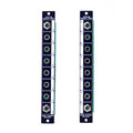 Front panel of a Eurorack module with labeled channels and multiple round audio jacks.