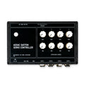 Black rectangular device with 8 white knobs and multiple MIDI, USB, and expression input ports