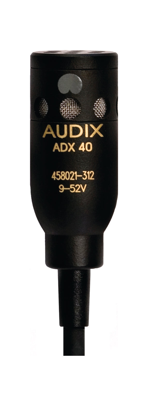 Black Audix ADX40 microphone with gold text and attached cable shown from the front