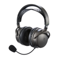 Over-ear wireless headphones with detachable boom microphone and padded headband.