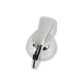 Chrome metal chicken head style knob viewed from an angled top perspective.