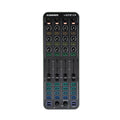 Top view of a black Allen & Heath Xone:K3 mixer with knobs, faders, and multicolored buttons.