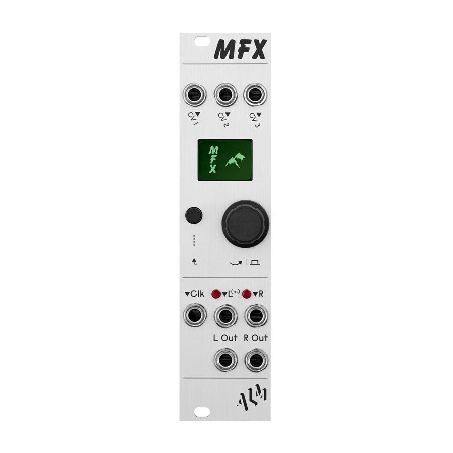 Silver eurorack module with three CV input jacks, three output jacks, a display, one knob, and one button.