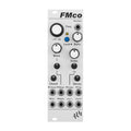 Front view of a white modular synthesizer module with knobs, a blue button, and multiple 3.5mm jacks.