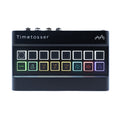 Black device with eight square buttons and four 3.5mm jacks on top labeled Timetosser.