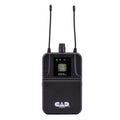 Black wireless bodypack receiver with two antennas, a knob on top, and a digital display showing "CH-1".