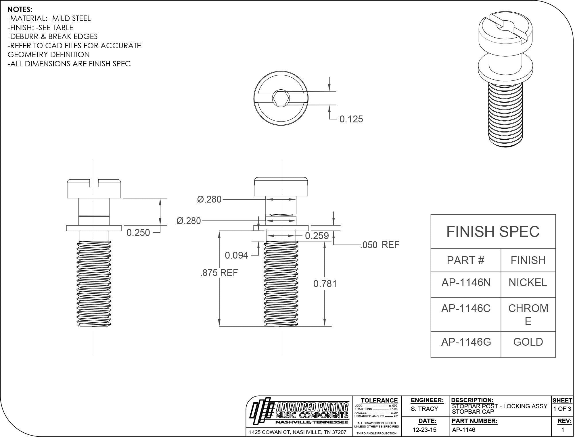 Advanced Plating Locking Stop Bar Tailpiece Studs – Imperial