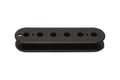 Black plastic pickup bobbin with six round holes in a row on a white background.