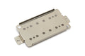 Silver metal baseplate with multiple round holes and mounting tabs on a white background.