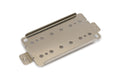 Silver metal rectangular baseplate with multiple round holes and two mounting tabs with screw holes.