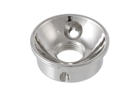 Chrome metal jack plate with a round recessed center and threaded holes for mounting.
