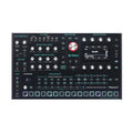 Front view of a black ASM Leviasynth desktop synthesizer with knobs, buttons, a screen, and backlit pads.
