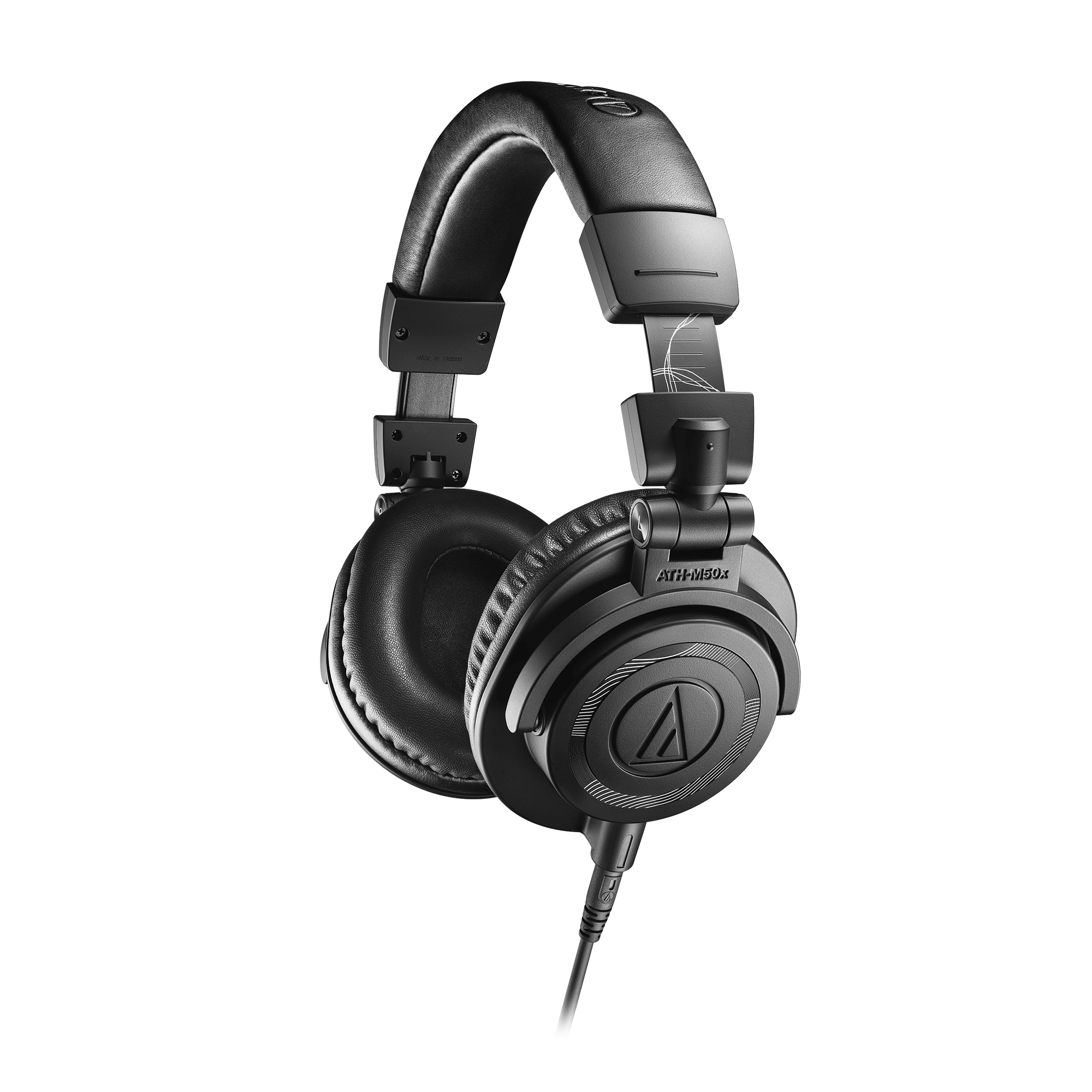 Black over-ear headphones with cushioned ear cups and adjustable headband connected by a coiled cable.