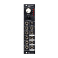 Black modular synthesizer panel with controls, jacks labeled as inputs and outputs, and LED indicators.