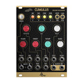 Front panel of a Cumulus texture synthesizer module with knobs, buttons, and patch cables jacks for audio and control signals.