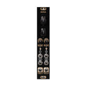Black electronic module with two large knobs, four small knobs, and multiple 3.5mm jacks labeled IN and OUT