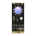 Black and gold eurorack module with a large central knob, push button, smaller knobs, and multiple 3.5mm jack inputs and outputs.