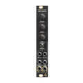 Black eurorack module with three knobs, one toggle switch, and six audio jacks labeled for stereo compression