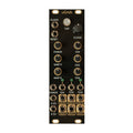 Black modular synthesizer panel with jack sockets, knobs, a tap button, and labeled controls.