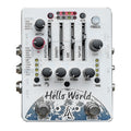 White audio effects pedal with multiple knobs, sliders, jacks, and two footswitches labeled Switch and Bypass.