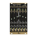 Black and gold Eurorack module with six sliders, knobs, and multiple jack sockets labeled as outputs