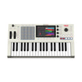 White music production keyboard with 37 keys, pads, knobs, buttons, and a touchscreen display.