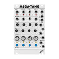 Front view of a silver module with multiple input/output jacks, knobs, and buttons labeled Mega-Tang.