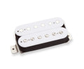 White humbucker guitar pickup with two rows of pole pieces and mounting tabs on a white background.