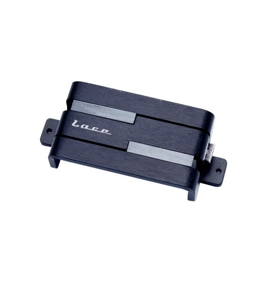 Black rectangular humbucker-style pickup with silver bar details and 'lace' brand name visible.