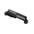 Black single-coil style electric guitar pickup with mounting holes on each side shown angled on white background.