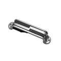 Silver and black guitar pickup with two mounting holes on each end shown on white background.