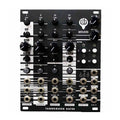 Black modular synthesizer eurorack module with multiple knobs, buttons, and 1/4 inch jacks labeled for audio and control voltage connections.