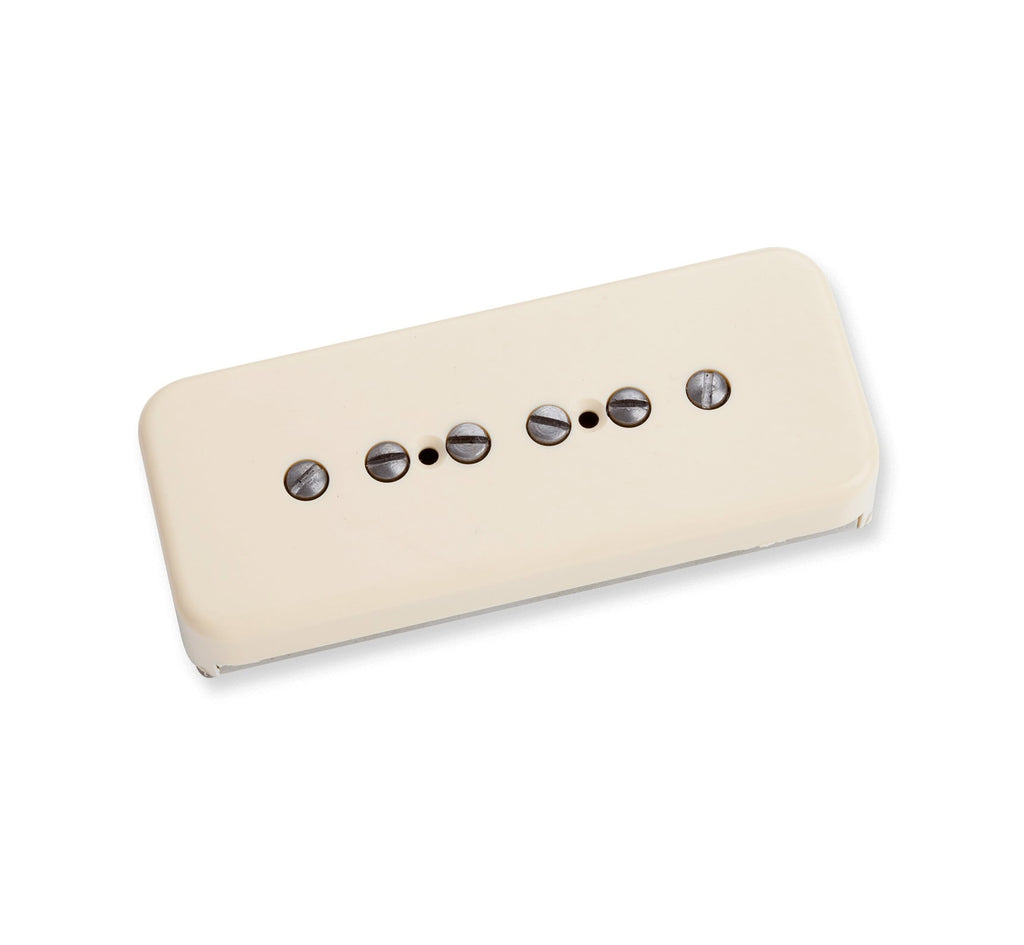Cream soapbar-style guitar pickup with six visible pole screws on a white background.