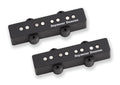 Two black Seymour Duncan pickups for a 4-string bass guitar with metal pole pieces.