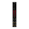 Black eurorack module with two knobs, eight 3.5mm jacks, and a vertical red LED level meter.