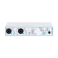 Front view of a white Arturia MiniFuse 2 OTG audio interface with input jacks, knobs, and indicator lights.