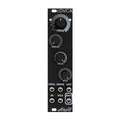 Black eurorack module with four rotary knobs and six 3.5mm input/output jacks labeled with audio control terms.